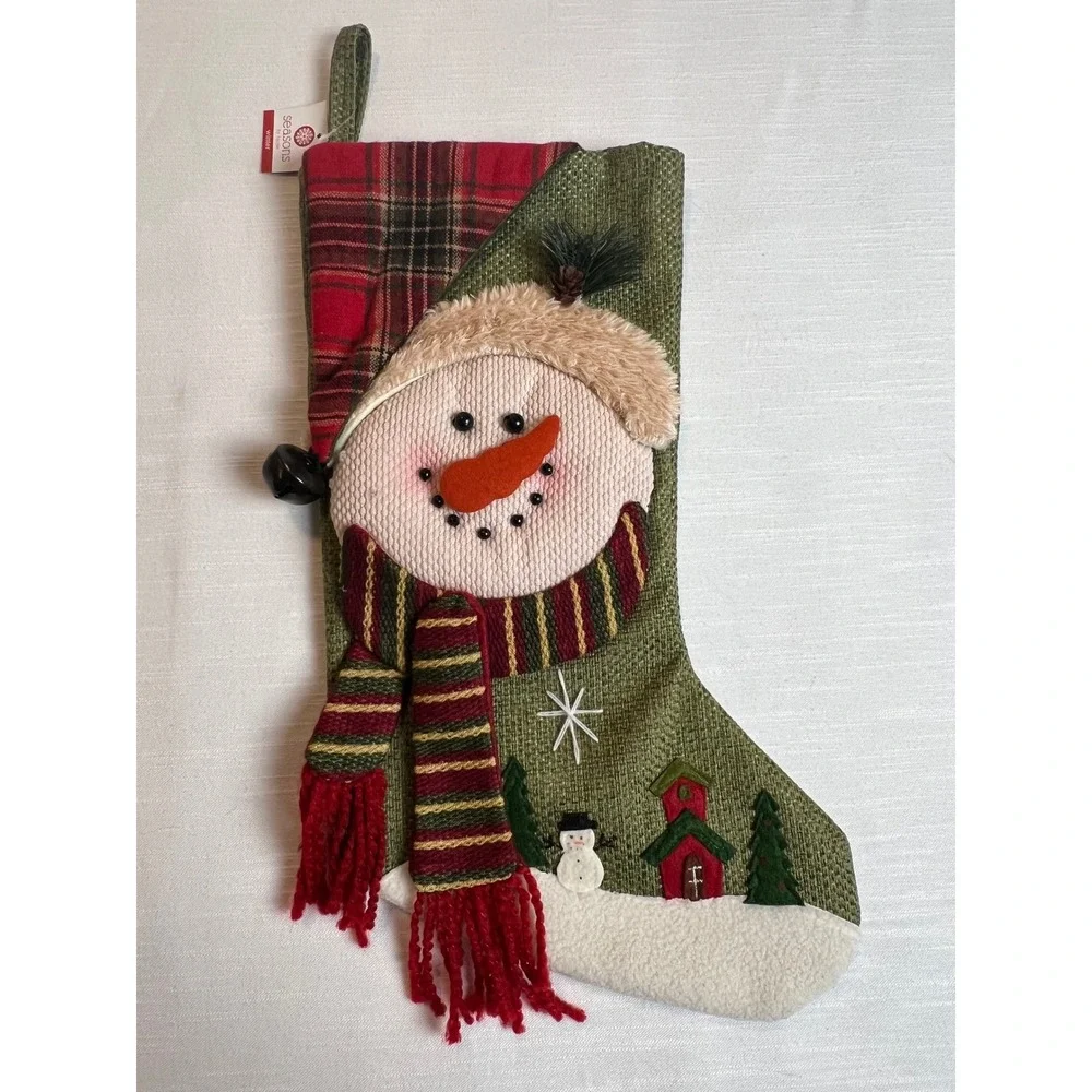 Discontinued Joann Fabrics Seasons by Nicole Snowman Christmas Stocking  Plaid